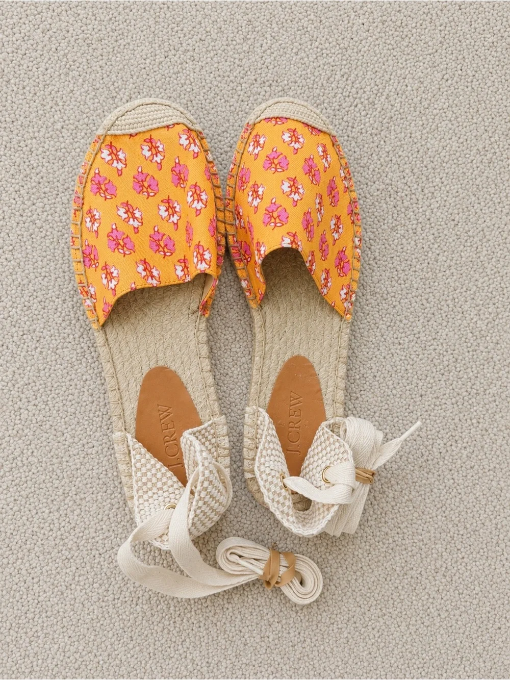 J. Crew D’Orsay Floral Lace-Up Espadrille Flats Orange Pink Canvas | Ankle Tie 7
